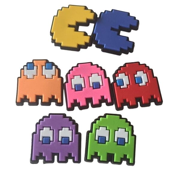 Pac-Man 7-pc Crocs Shoe Charms Chomp Ghost Video Game Arcade 80s Nostalgic Retro - Picture 2 of 8